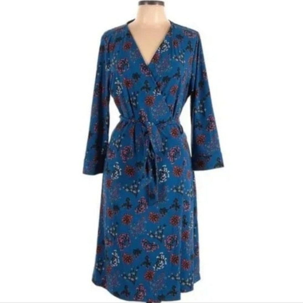 Remade The Wrap Belted Dress Turquoise Multi-Color Floral Print 2X